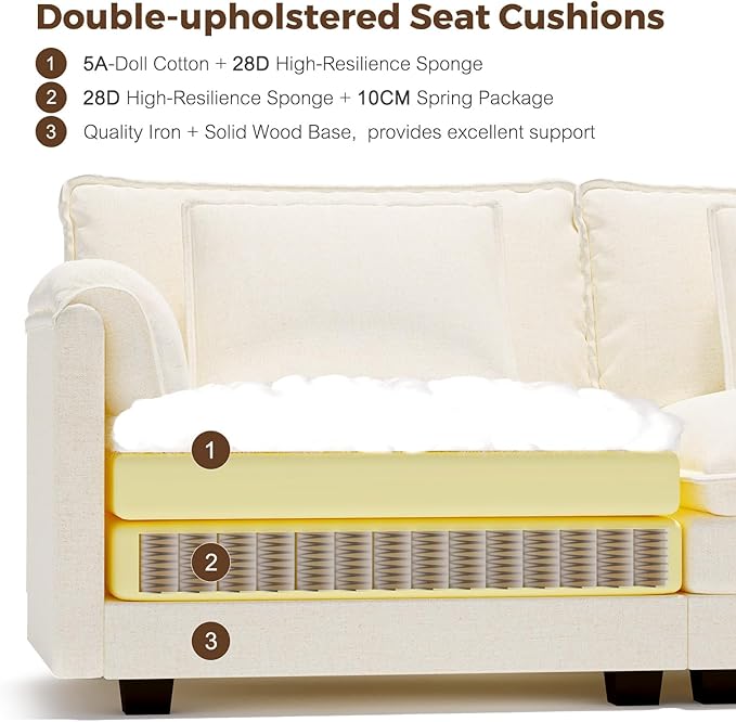 ELUCHANG 113 L Shaped Modular Sectional Couch Comfy 4-Seat Cloud Couch with Movable Ottoman Deep Seat Sofa Couches for Living Room Apartment DIY Combination Chenille Beige