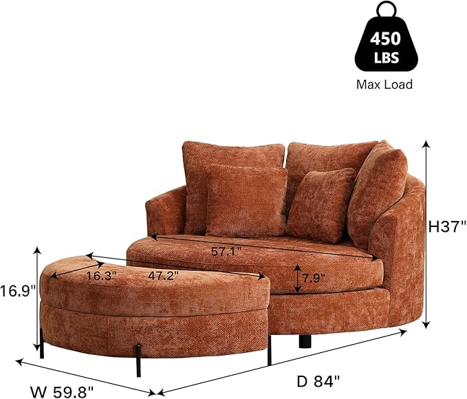 Chifee &amp Vingol 59.8 W Oversized Accent Barrel Chair Large Round Chair with Ottoman &amp Movable WheelsOrange