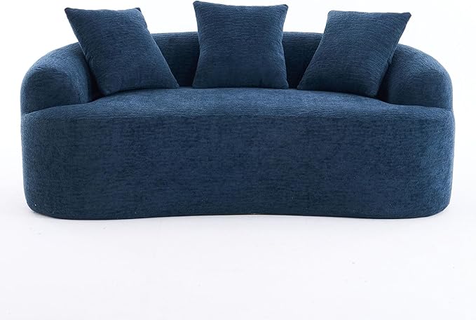 65” Blue Curved Couch&amp Loveseat Sofa with 3 Pillows Compression Couch with Round Armrest Suitable for Small Space Bedroom Living Room Memory Foam Chenille No Assembly (Blue)