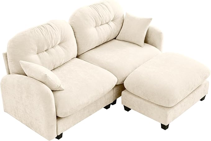 74 L Shaped CouchModular Sectional Sofa 2-Seater Comfy Cloud Couch with Movable Ottoman Chenille Deep Seat for Living Room Office (Beige)