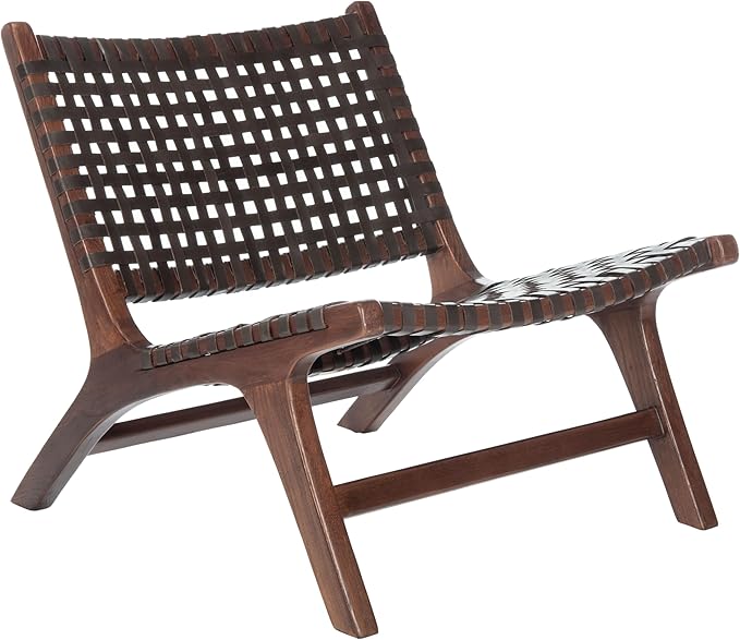 Safavieh Home Luna Natural and White Leather Woven Accent Chair