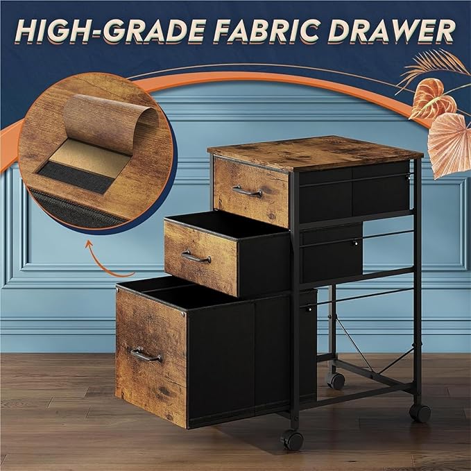 Mobile File Cabinet Mobile File Cabinet Rolling Printer Stand with 3 Drawers Fabric Vertical Filing Cabinet Fits A4 Or Letter Size for Home Office