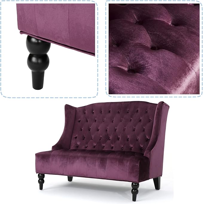 Modern Tufted Velvet Loveseat 2 Seat Couch Sofas with High Back Thick Padded Cushioned Seats for Living Room Victorian Style Raisin