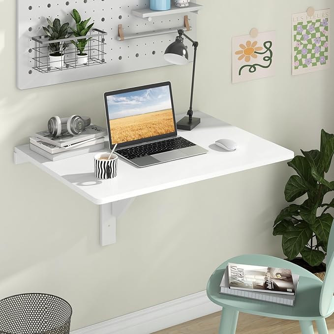 Tangkula Wall Mounted Foldable Table Laundry Table for Folding Clothes Drop-Leaf Floating Desk for Study Bedroom Kitchen Office Laundry Room
