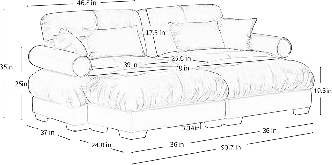 Loveseat Sofa 2 Seater Modular Sectional Sofa Large U Shaped Sectional Couches for Living Room Fluffy Couch Love Seat Velvet Cloud Couch with Ottoman Deep Seat Sofas for Living Home Cream