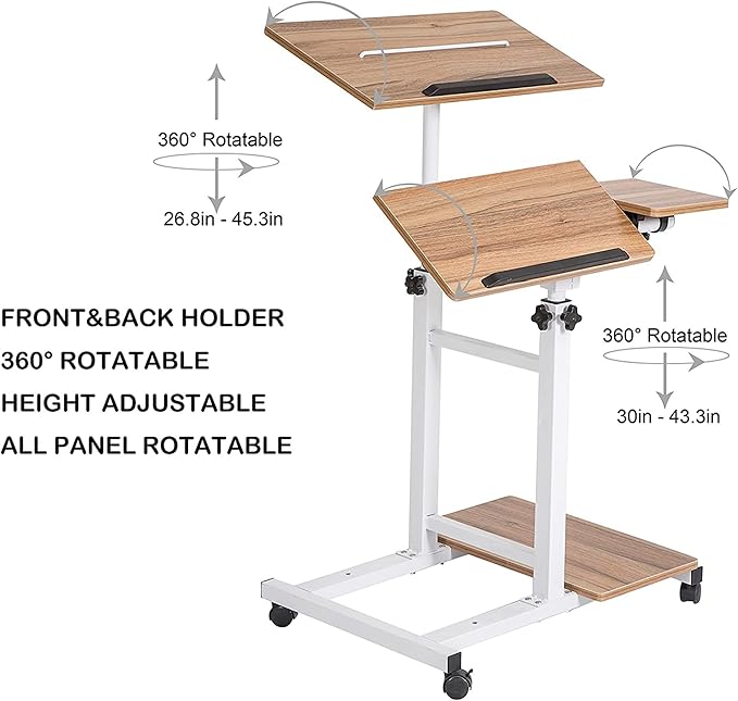 SDADI 3-in-1 Overbed Table with Monitor Mount &amp PC Shelf Mobile Workstation for Sofa Bed and Home Office Use Adjustable Height Rolling Computer Table for Laptop and Gaming Setup