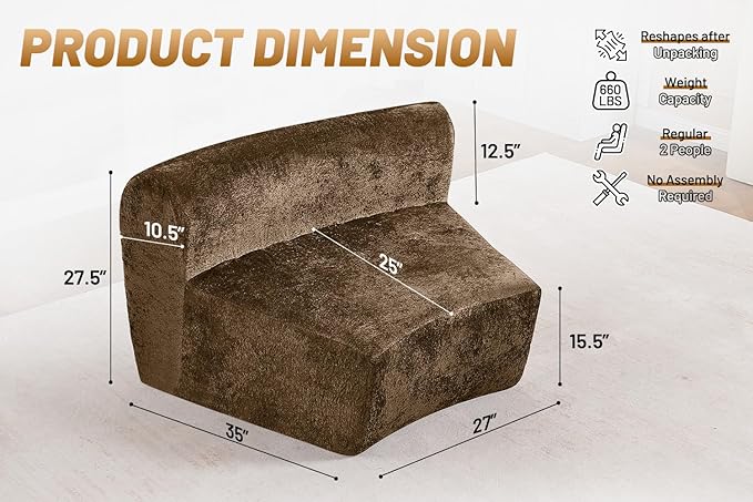 Homguava Modular Sectional Sofa Memory Foam Couch Single Sofa Chair with Deep Seat Modern Upholstered Sofa Couches for Living Room Apartment Office No Assembly Required Brown