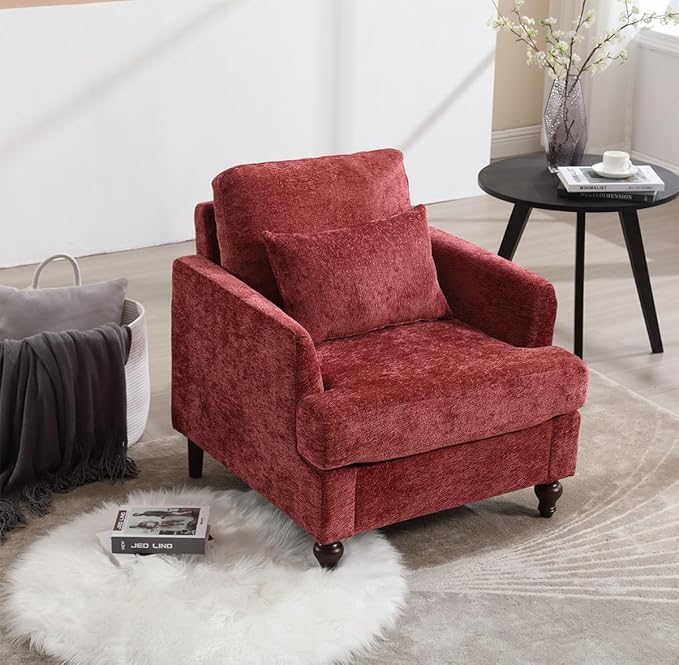 Upholstered Living Room Chair Chenille Accent Chair Single Sofa with Cushion &amp Solid Wood Frame Mid Century Modern Armchair for Bedroom Office