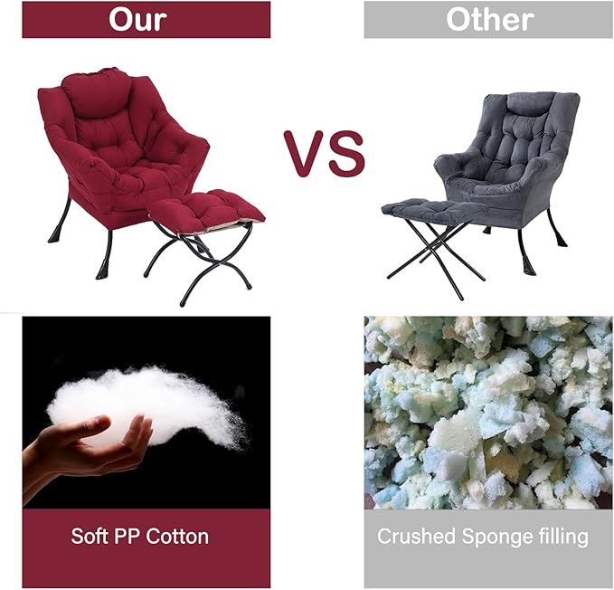 LITA Lazy Chair with Ottoman Modern Accent Leisure Upholstered Sofa Chairs Contemporary Lounge Reading Chairs with Armrests and a Side Pocket for Living Room Bedroom &amp Small Space Burgundy