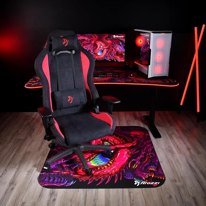 Arozzi Arena Special Edition Ultrawide Curved Gaming and Office Desk with Full Surface Water Resistant Desk Mat Custom Monitor Mount Cable Management Cut Outs - Crawling Chaos