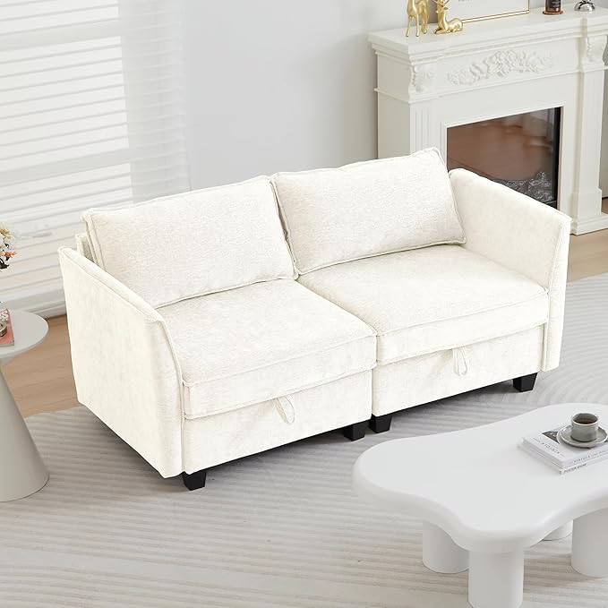 ORRD Small Modular Sectional Sofa Loveseat Couch with Storage 2 Seater Sofa Modular for Living Room Office (Beige)