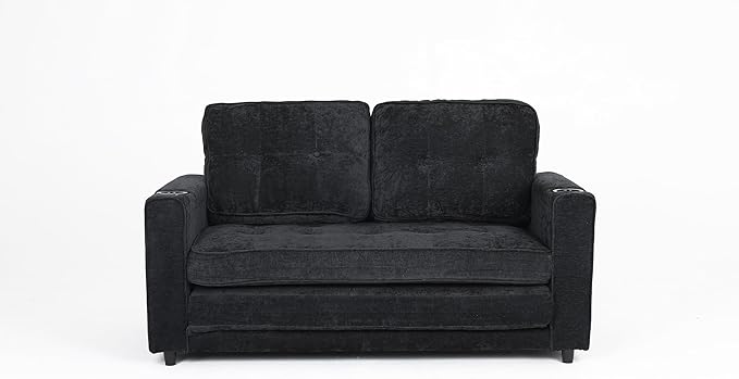 ERYE Foldable Loveseat Sofa Convertible Pull Out Sleeper Sofabed2 Seat Tufted Upholstered Sofa Modern Convertible Sleeper Couch Bed with Cupholders and Side Pockets