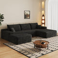 108 U Shaped Sectional Corduroy Boneless Couch with 1 Ottoman Modern Modular Couches for Living Room Apartments Upholstered Cloud Sofa with Deep Seat No Assembly Required (Black)