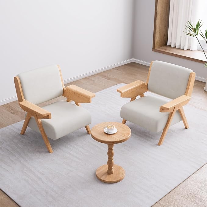 Accent Chair Mid Century Modern Chair Velvet Upholstered Lounge Arm Chair with Solid Wood Cozy Reading Chair for Living Room Bedroom Balcony(White)