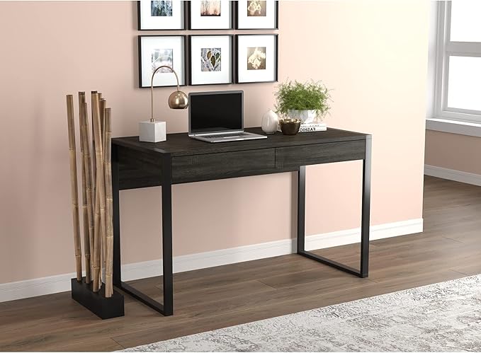 Safdie &amp Co. Computer Desk 47inch for Home Office and Small Spaces with 2 Drawers Dark Grey with Black Metal. Ideal for Writing Gaming Study Work from Home.