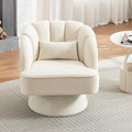 GarveeHome Modern Swivel Barrel Accent Chair 360 Degree Velvet Upholstered Armchair with Striped Backrest &amp Plush Padding Comfy Round Lounge Chair for Living Room Bedroom Reading Nook Beige