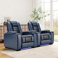 ANJ Power Home Theater Seating Set of 2 Blue Faux Leather Electric Recliner Chair with Adjustable Headrest Dual Motors Movie Reclining Chairs with LED LightsUSB portCup Holders Hidden Arm Storage
