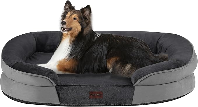 Dwanton Orthopedic Dog Bed for Large Dogs with Gel Memory Foam Waterproof Dog Sofa Washable Pet Bed with Four Sided Bolster Cushion Removable Cover &amp Non-Slip Bottom 38 Dark Gray
