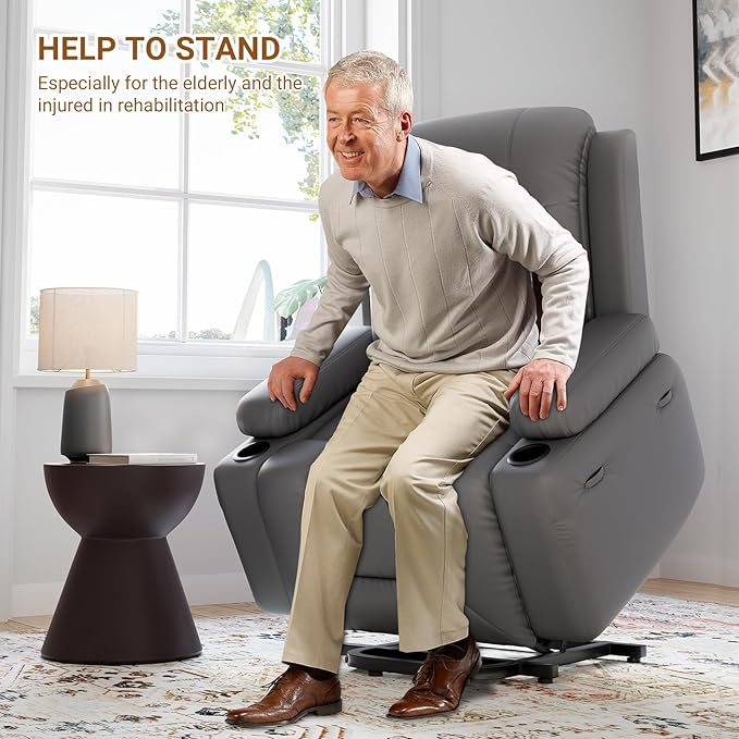 Power Lift Recliner Chair with Massage for Elderly Ergonomic Lounge Chair Classic Single Sofa with 2 Cup Holders Side Pockets Home Theater