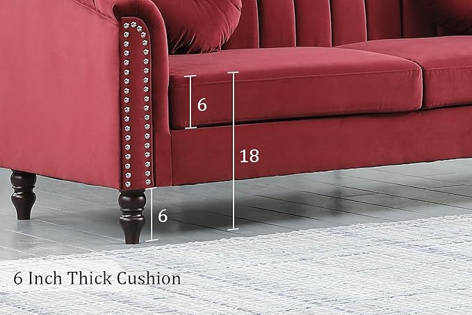 Chesterfield Sofa Set Luxurious Velvet Chesterfield Settee Couch SetSofa and Loveseat SetUpholstered Rolled Arm with Rivets/4 Button Tufted Pillow Modern Sofa Living Room SetRed