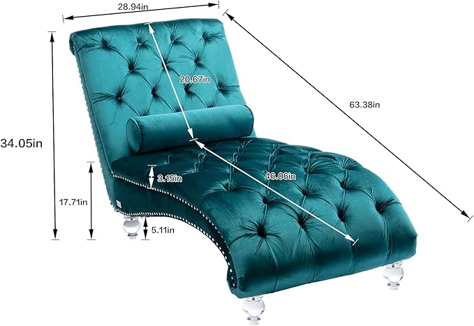 Leisure Velvet Concubine Sofa Accent Sofa Chaise Reclining Lounger Barrel Sofa with Acrylic Feet (Teal)