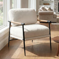 DUOMAY Mid-Century Modern Accent Chair Comfy Sherpa Sofa Lounge Chair Reading Corner Chair for Living Room Bedroom Office Mid-Back Arm Chair with Black Metal Leg White
