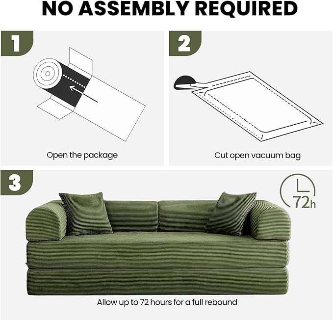 79 5-in-1 Convertible Sofa Bed Premium Sleeper with Reinforced Frame &amp Plush Corduroy No Assembly Modular Couch for Lounge Guest Room &amp Small Space Olive Green