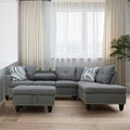 L Shaped Couches for Living Room Sectional Couch Living Room Furniture with Storage Ottoman Modular Sectional Sofa with Movable Chaise for Apartment Office Grey