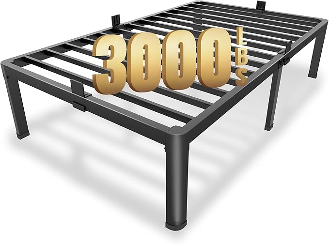 MAF 14 Inch Twin Metal Platform Bed Frame with Round Corner Legs 3000 LBS Heavy Duty Steel Slats Support Noise Free No Box Spring Needed Easy Assembly
