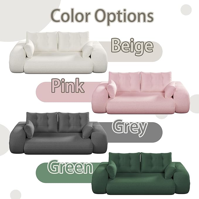 78.7 Convertible Sofa Bed 3-in-1 Folding Floor Couch with 4 Pillows Sleeper Sofa for Living Room and Guest Bed No Assembly Required (Grey Teddy Fabric)