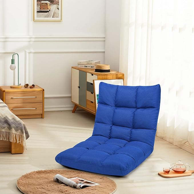 Giantex Floor Sofa Chair Video Gaming Chair with 14 Adjustable Position Padded Back Support Floor Cushioned Seat Folding Lazy Chair for Meditation Reading Watching Living Room Recliner(Blue)