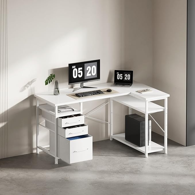 47 Computer Desk with Drawers Desks for Bedrooms Writing Desk with Storage Work Desk for Small Space White