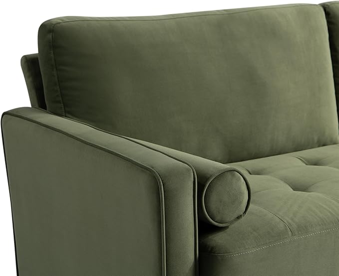 Studio Living® Lexington 75.6 Sofa Mid-Century Modern Pocket Coil Comfort Easy Assembly Velvet Fabric Olive Green