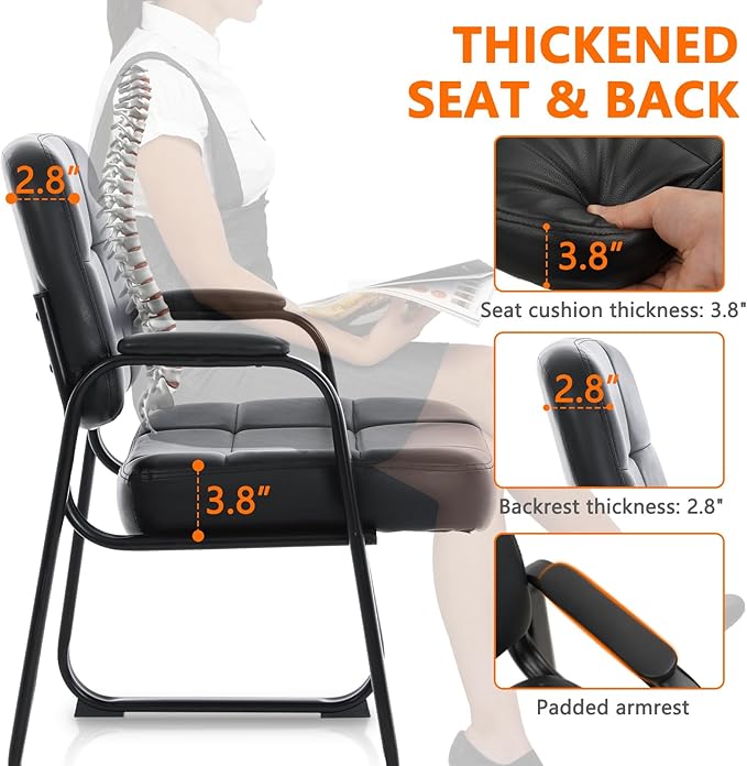 CLATINA Big &amp Tall Waiting Room Guest Chair with Bonded Leather Padded Arm Rest and Sled Base for Office Reception Lobby and Conference Desk Black(6 Pack)