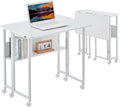 Small Folding Desk Rolling Table Portable Foldable Desk on Wheels Space Saving Computer Table Writing Workstation for Home Office Easy Assembly (White 22.8 D x 31.5 W x 29.53 H)