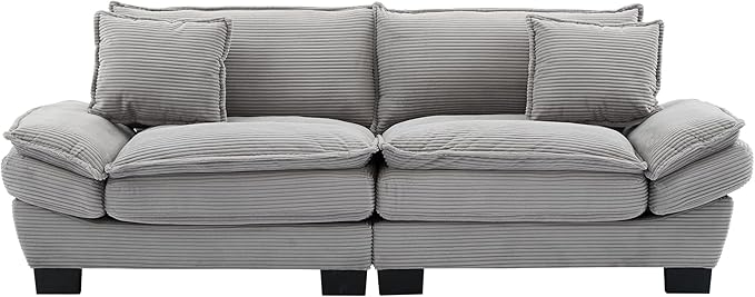 KEIKI Loveseat Sofa 84 Corduroy Upholstered Couch with Deep Seat and 2 Pillows Modern Loveseat Sofa Couch for Small Spaces Living Room Apartment Office Light Grey