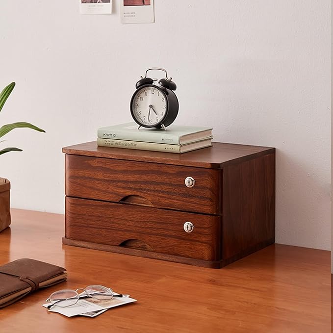 Desktop File Cabinet - Desktop Organizer Storage Box Desktop Drawer Cabinet with Lock 1/2/3/4 Tier Wooden Flat File Cabinet Storage Desktop Storage Cabinet/Data Cabinet (D 2 Drawer)