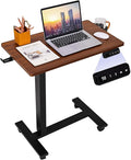 Electric Overbed Table with Wheels Height Adjustable Bedside Sofa Couch Side Tables C Shaped Mobile Standing Small Laptop Desk for Home Office Dark Walnut
