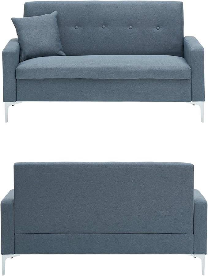 57 Grey Suede Couch Mini Comfy Sofa with Spring Cushions Loveseat Storage Sofa for Bedroom Small Couch for Small Spaces Modern Living Room 2 Seater Sofas with Pillow Seat (Grey)