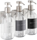 Shower Shampoo Dispenser Wall Mounted – 3 Refillable 16.9 oz Clear Bottles with Stainless Steel Pumps &amp No-Drill Adhesive Holders – Soap Dispenser Set for Bathroom (3 X Clear/Silver)