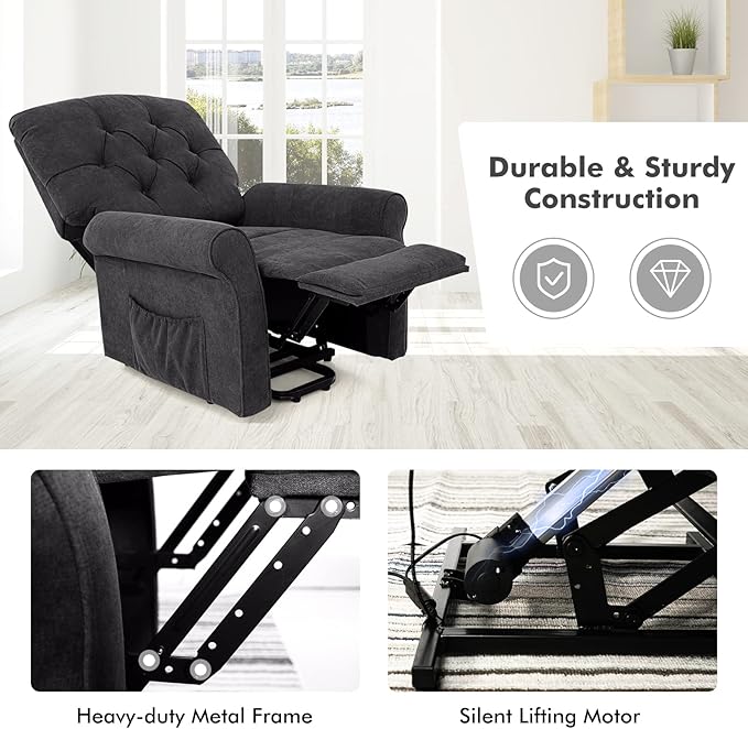 Giantex Power Lift Chair Electric Recliner for Elderly Adjustable Backrest Footrest Heavy Duty Motorized Living Room Chair Sofa with Side Pocket Remote Control Power Lift Recliner (Black)