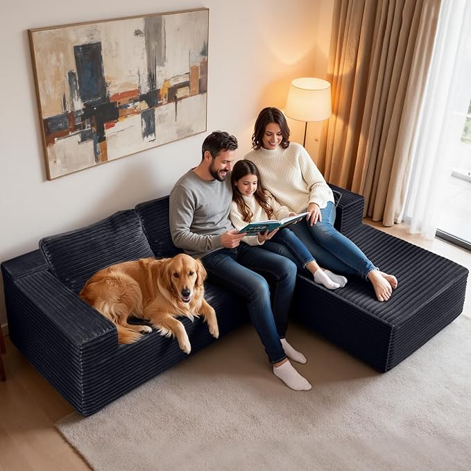 108” Modular Sectional Sofa Couches Oversized L-Shape Cloud Couch with Deep Seat Comfy Memory Foam Modern Boneless Couch for Living Room No Assembly Required