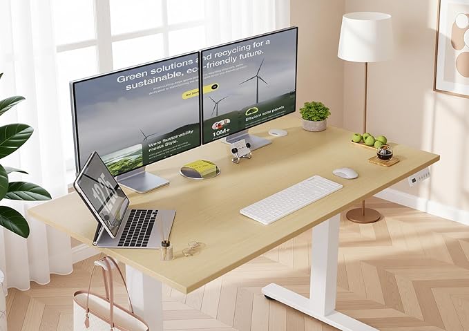 YDN Electric Standing Desk Adjustable Height Stand up Desk 40 x 24 Inches Sit Stand Home Office Desks White Frame/Nature Top