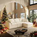 110 Cloud Sectional Couch for Living Room Upholstered L-Shape Modular Sofa with Movable Ottoman 3-Seater Deep-Seat Foam Couch Comfortable Convertible Sectional for Home &amp Apartment（Beige）