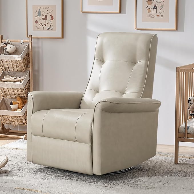 HULALA HOME Power Recliner Chair Faux Leather Modern Electric Recliner with High Back Nursery Rocking Glider Recliner with USB Type-C Port for Living Room Bedroom Home Beige