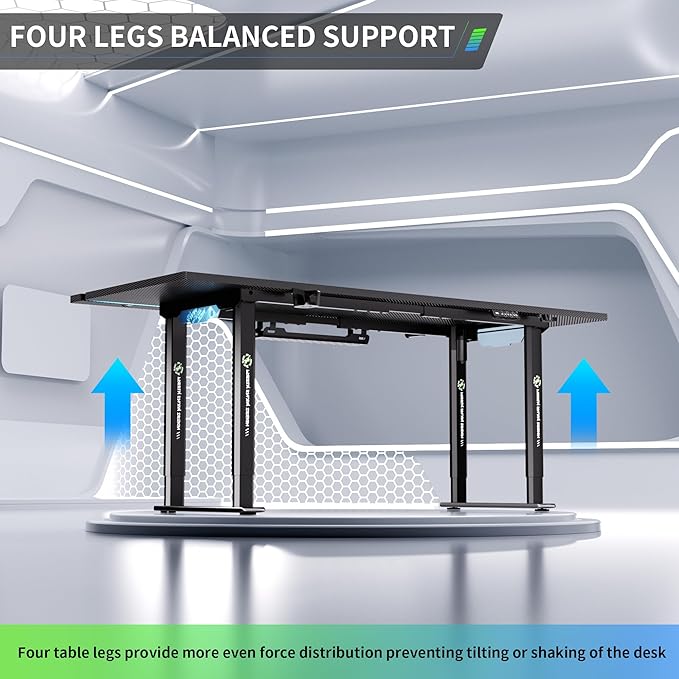 71 x 30 Gaming Standing Desk 4-Leg Electric Height Adjustable Sit to Stand Desk with LED Light and Locking Wheels Flip-Top Design Ergonomic Computer Desk Carbon Fiber Texture