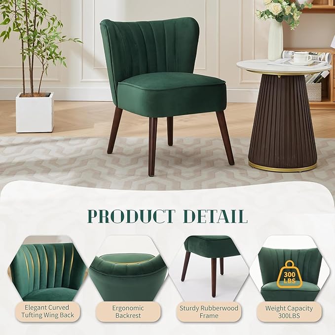 Garvee Modern Soft Accent Chair for Living Room - Armless Mid-Century Lounge Seating - Plain Wood Legs 300lb Capacity Comfortable Upholstery - Stylish Furniture for Bedroom or Office Green