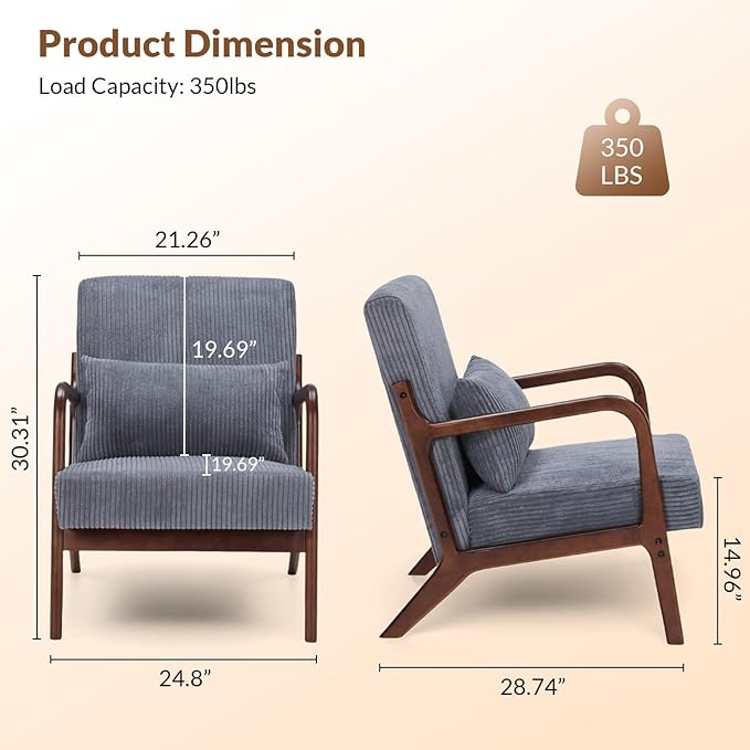 Rovibek Striped Accent Chair for Bedroom - Modern Accent Chairs with Lumbar Pillow Comfortable Reading Chair with 4.7in Thick Cushions Small Living Room Chairs for Small Spaces