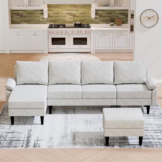 115 Modular Sectional Sofa U Shaped Sectional Comfy Couch for Living Room Convertible Modular Sofa Couch with Ottomans and Chaise High Supportive &amp Soft Sponge 6 Seats Beige