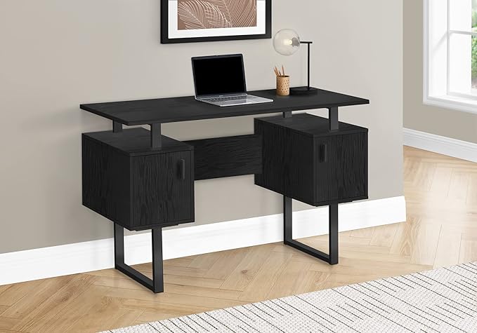 Computer Desk Home Office Laptop Storage 48 l Work Black Laminate Black Metal Contemporary Modern
